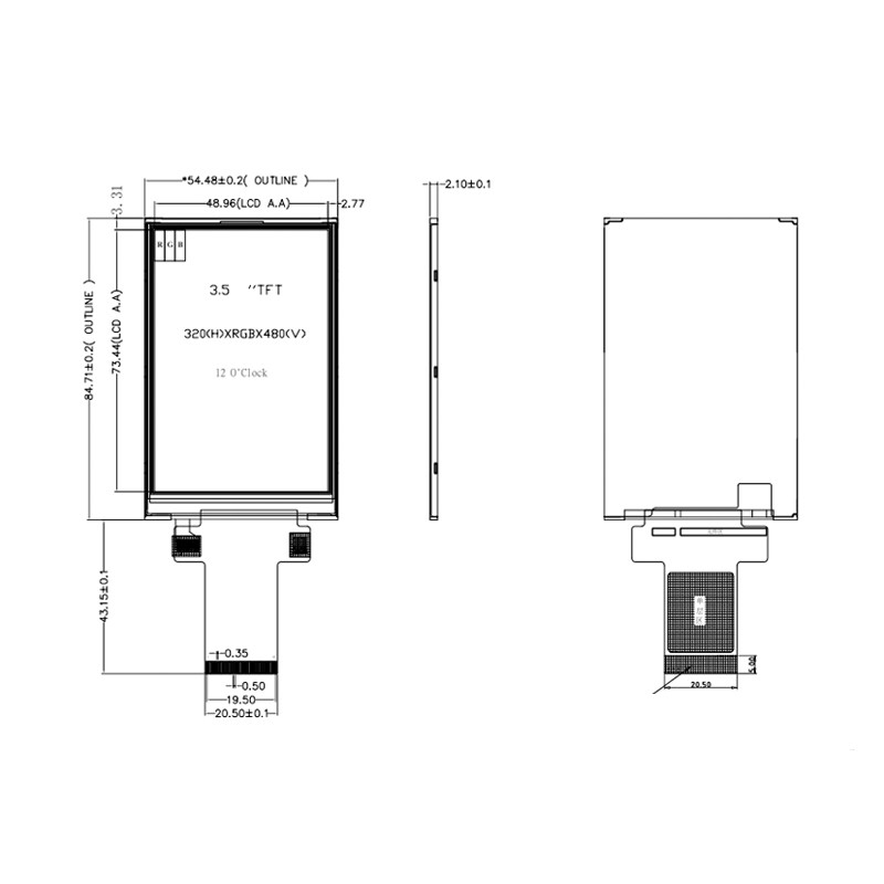 Polcd 320x480 Spi 광고 방송을 위한 3.5 인치 LCD 표시판 450cd/m2