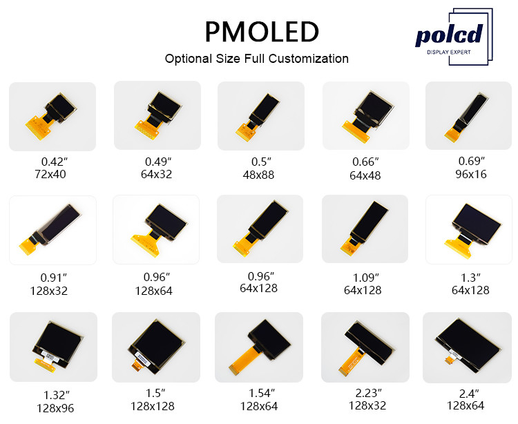 폴크드 공장 1.09 인치 OLED PMOLED 화면 64x128 4 와이어 SPI 120 밝기
