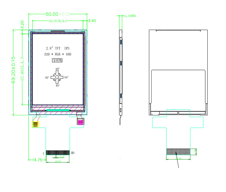 Polcd MCU 9 비트 2.8 인치 LCD Tft 디스플레이 240X320 Tft 컬러 스크린 광고 방송