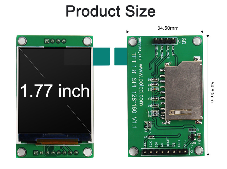 Polcd ST7262 1.77 인치 24비트 LCD 128X160 TFT 터치 스크린 300 Nit