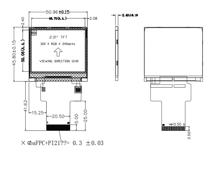 Polcd 블랙 320*240 RGB TFT 디스플레이 18 비트 고 밝기 2.31 인치 LCD 패널