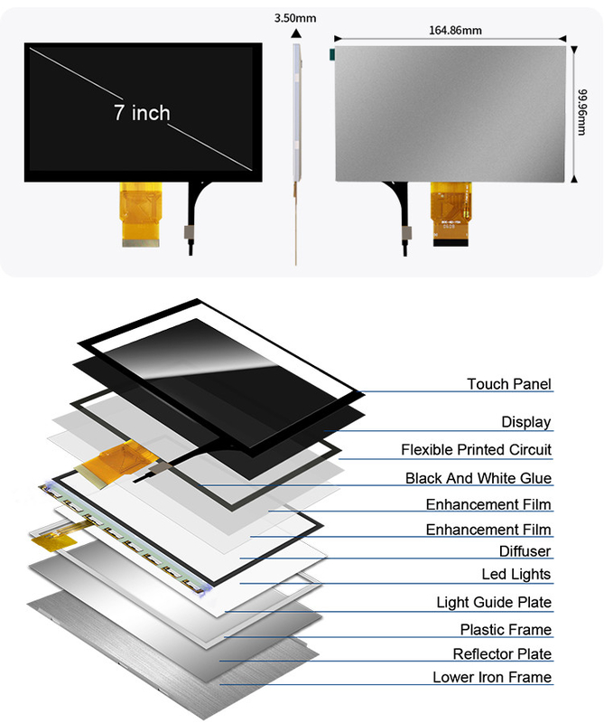 Polcd 7' Tft LCD 패널 800x480 용량 터치 스크린 RGB 인터페이스 7 인치 LCD 모듈 디스플레이