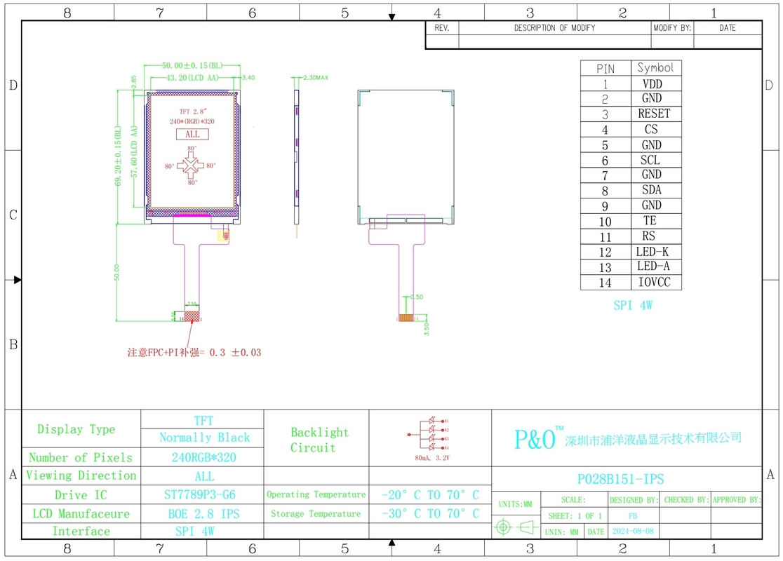 Polcd 2.8 인치 240*320 Ips Tft Lcd 화면 Spi 인터페이스 모든 무료 보는 각 패널 디스플레이 모듈