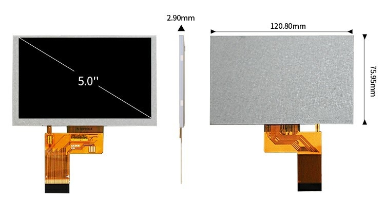 Polcd 5.0 인치 TFT LCD 패널 800*480 해상도 500nits RGB 인터페이스 5