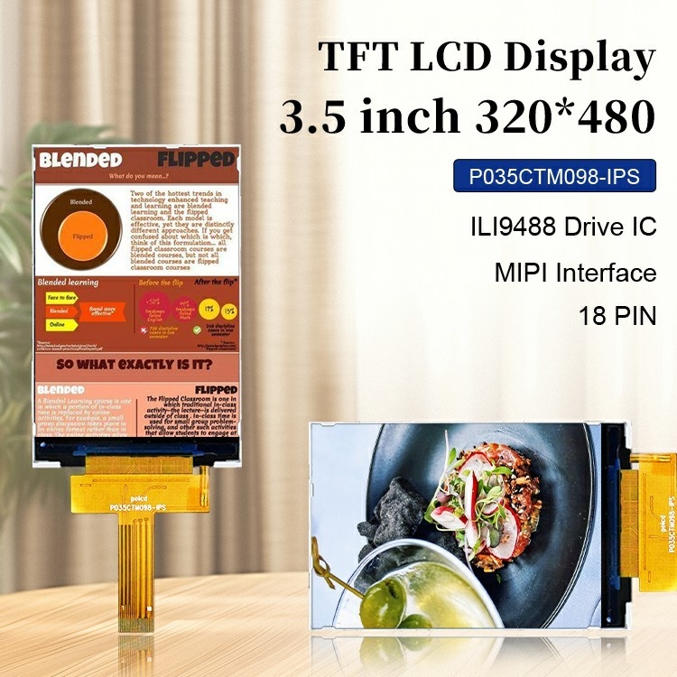Polcd 3.5 인치 320x480 해상도 350nits Mipi 인터페이스 ili9488 IC 수직형 3.5'' TFT LCD 디스플레이 모듈