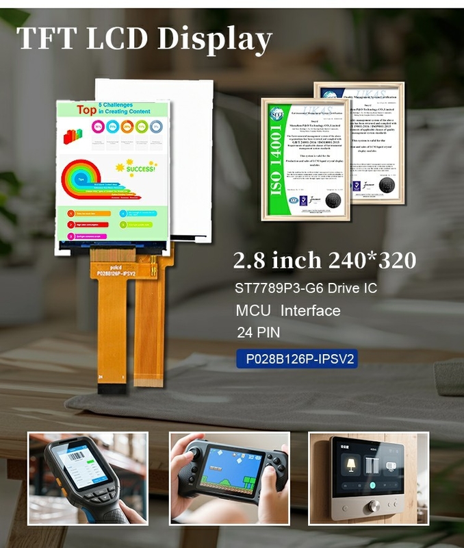 Polcd 2.8인치 TFT 240*320 해상도 ST7789P3-G6 IC MIPI 인터페이스 IPS LCD 디스플레이 모듈