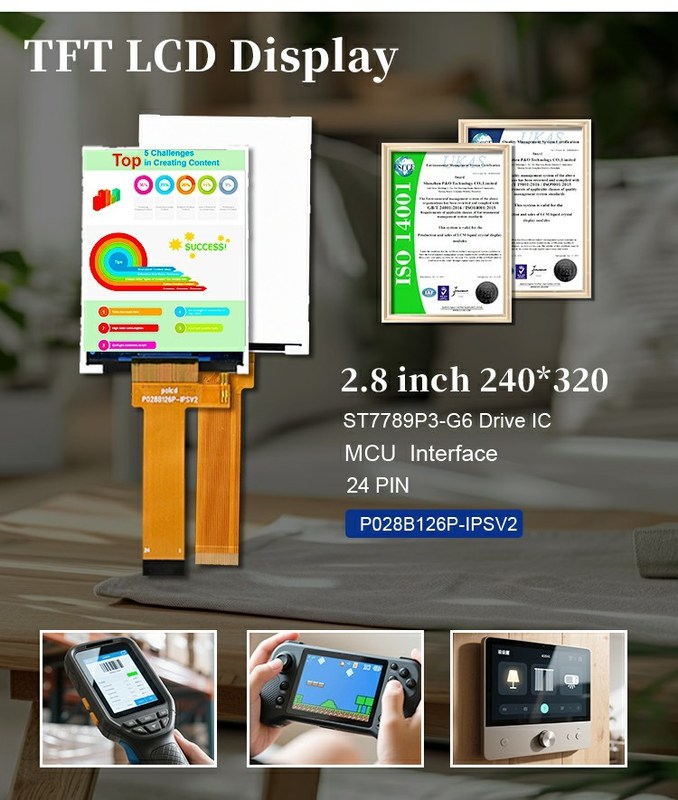 Polcd 2.8 Inch TFT 240*320 Resolution ST7789P3-G6 Ic MCU Interface IPS LCD Display Module