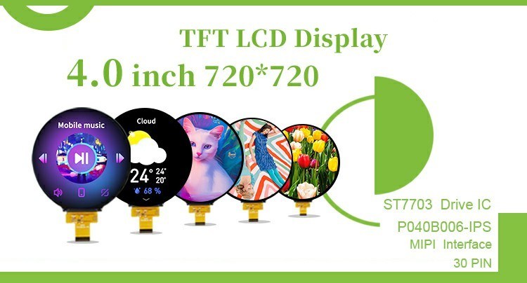Polcd High Brightness 4 Inch 720x720 ST7703 Drive MIPI Interface LCM Type IPS Round TFT LCD Display