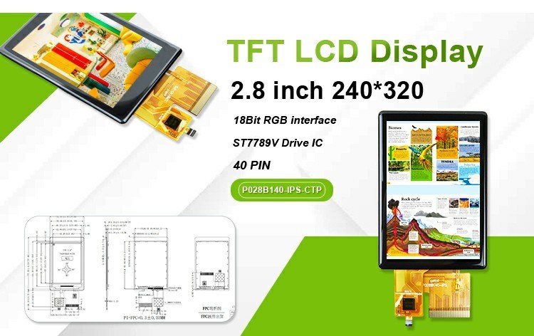 Polcd 고 밝기 500nit 2.8 인치 LCD 화면 240x320 RGB 인터페이스 IPS CTP 용량 터치 TFT 디스플레이