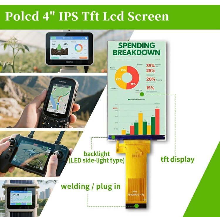 Polcd 4인치 LCD 화면 480*RGB*800 수직 디스플레이 -20~70 폭 운영 온도 산업용 LCD 모듈