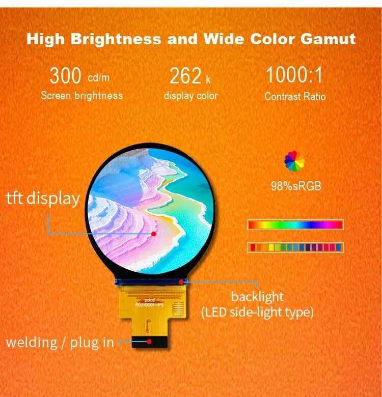 Polcd 2.1인치 IPS 작은 둥근 LCD 480*480 Mipi 인터페이스 ST7701S 원형 원형 TFT 디스플레이 모듈