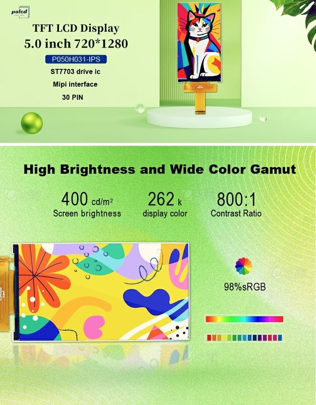 Polcd 사용자 지정 LCD 5.0 인치 TFT 패널 IPS LCD 화면 400nit 720x1280 LCM 디스플레이 모듈