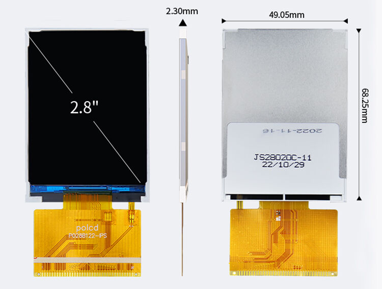 Polcd 작은 2.8 인치 240x320 QVGA 높은 밝기 300nits SPI 인터페이스 IPS TFT 디스플레이
