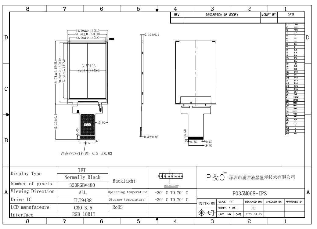 Polcd Colorful 3.5 inch 320x480 Color Capacitive Touch IPS Viewing Angle TFT-LCD Panel Modules