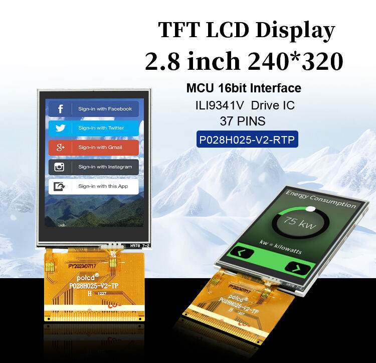 Polcd 240x320 해상도 37 핀 TFT LCD ILI9341V 드라이브 ic 2.8 인치 터치 스크린