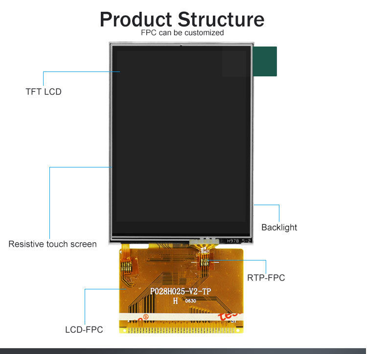Polcd 2.8인치 240*320 QVGA MCU 16비트 TFT LCD 화면 모듈 터치 패널이 있는 37핀 LCD 디스플레이