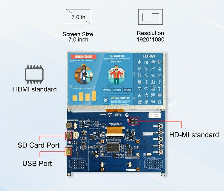 Polcd 고 밝기 7인치 1024x600 RGB LCD 드라이브 보드 RTD2281 산업용 야외 디스플레이용 오디오 스피커