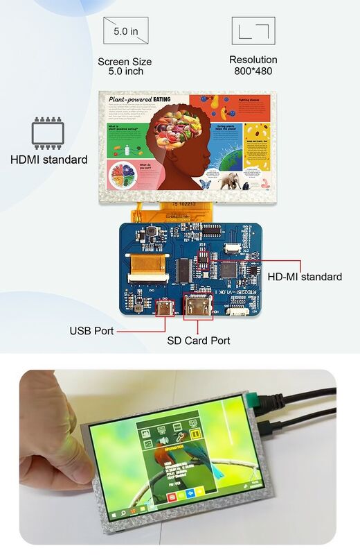 Polcd 산업용 4.3 5인치 LCD 디스플레이 모듈 800x480 해상도 H-DM-I 인터페이스 드라이버 보드