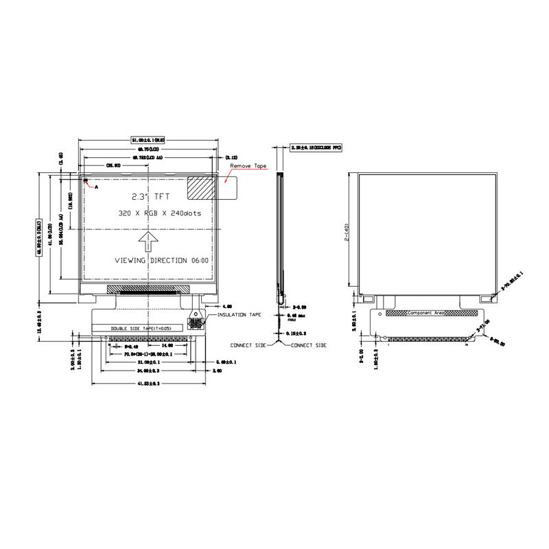 Polcd ILI9342C 2.31 인치 Lcd 8080 MCU 16 비트 320x240 LCD 디스플레이 300 Nit