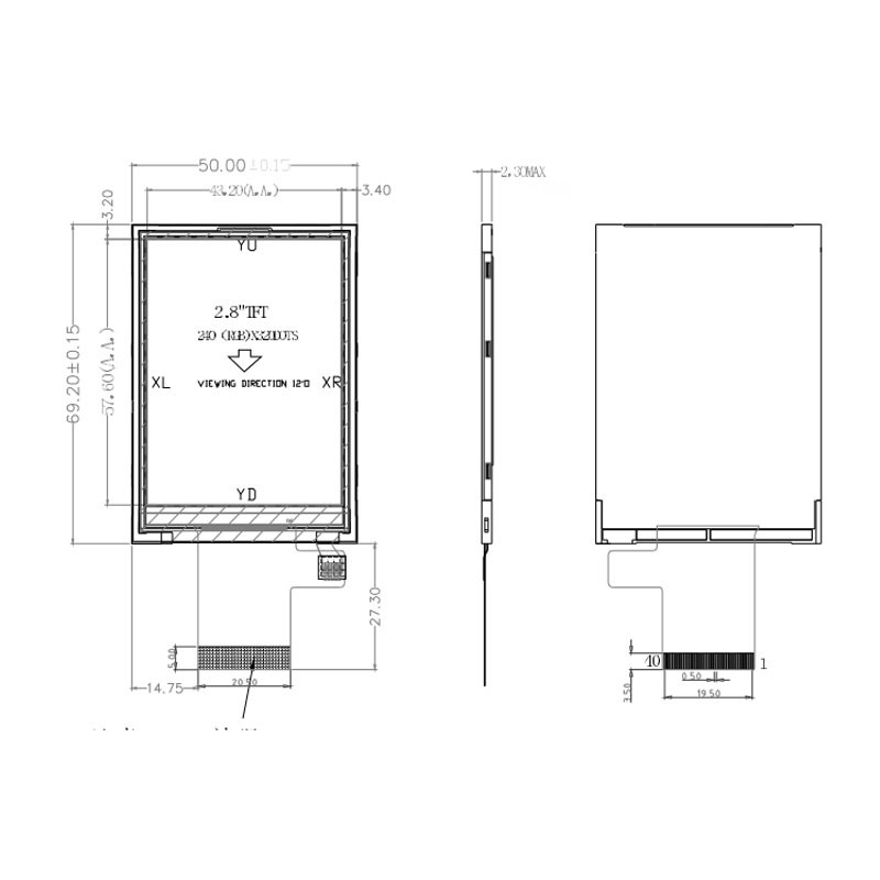 Polcd 2.8 인치 터치스크린 Raspberry Pi ST7789V Tft 240x320 16 비트 300 Nit