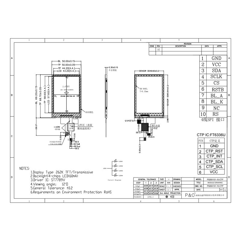 Polcd 240X320 Tft Lcd 용량성 터치스크린 ST7789V 2.8 Tft Lcd 실드 라즈베리 파이