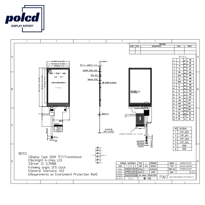 의학 신청을 위한 Polcd ST7796S 3.5 Lcd Tft 디스플레이 Rgb RoHS 18 조금 Lcd