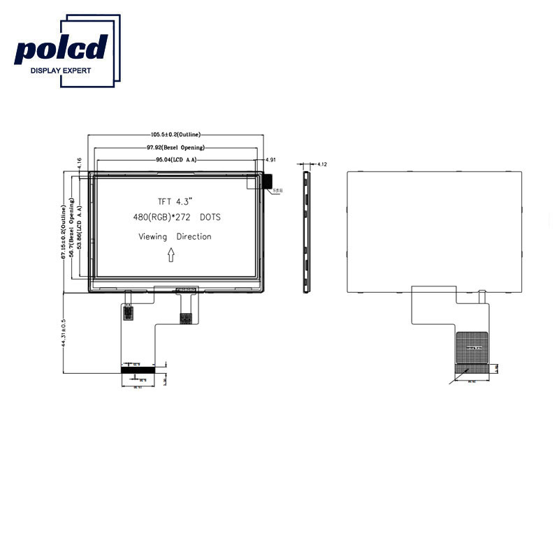 Polcd 4.3 인치 480x272 Tft LCD 디스플레이 RGB 24 비트 터치스크린 LCD 디스플레이